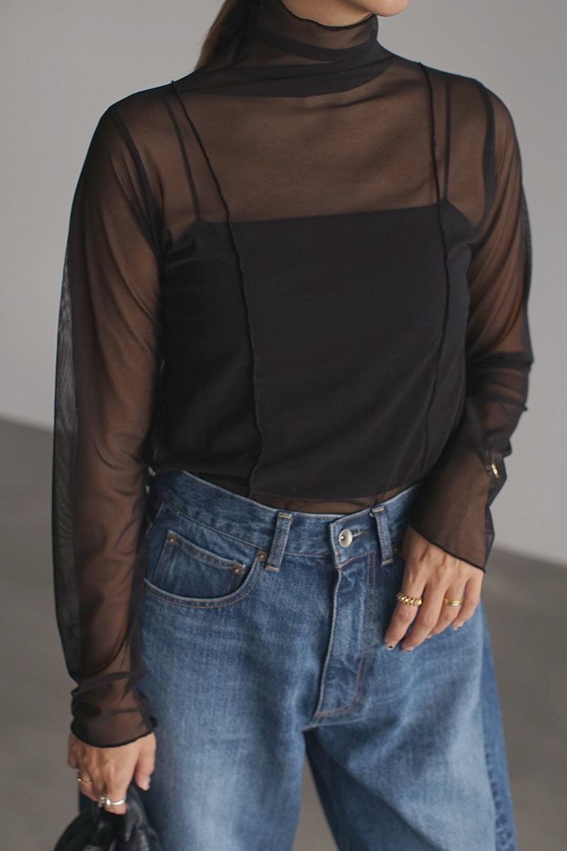 Sheer Hi-neck Tops