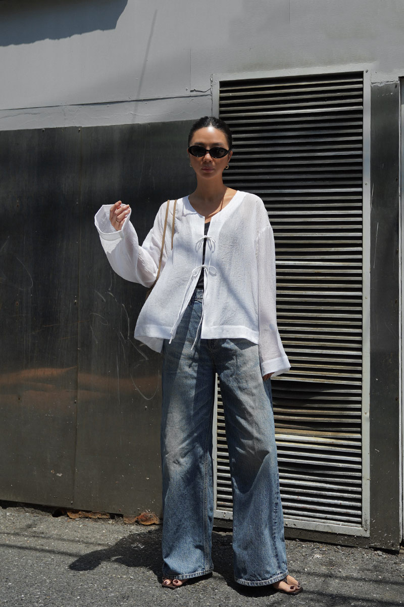 Front Tie Collarless Shirt