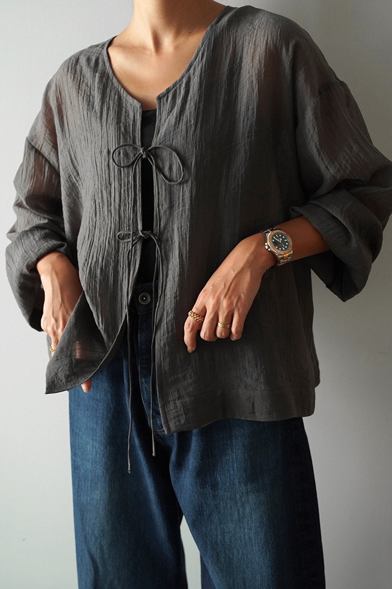 Front Tie Collarless Shirt