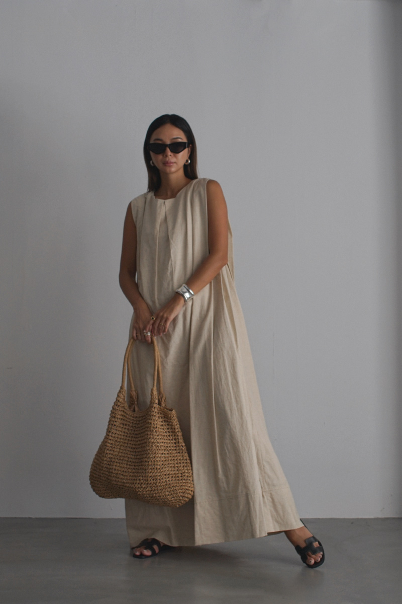 Linen Volume Tuck Flare One-piece