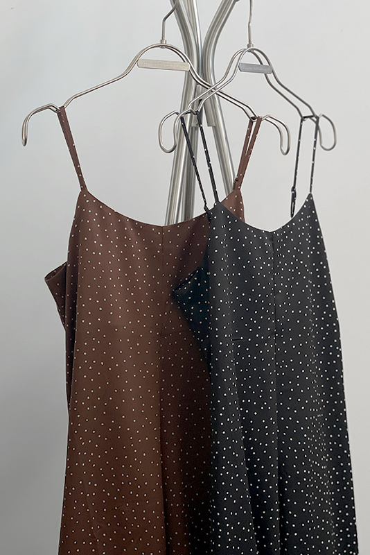 Dot Satin Flare Camisole One-piece