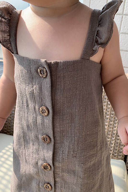 Shoulder Frill Wood Button One-piece KIDS