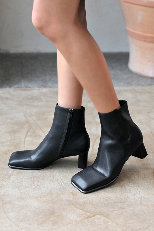 Square Toe Leather Short Boots