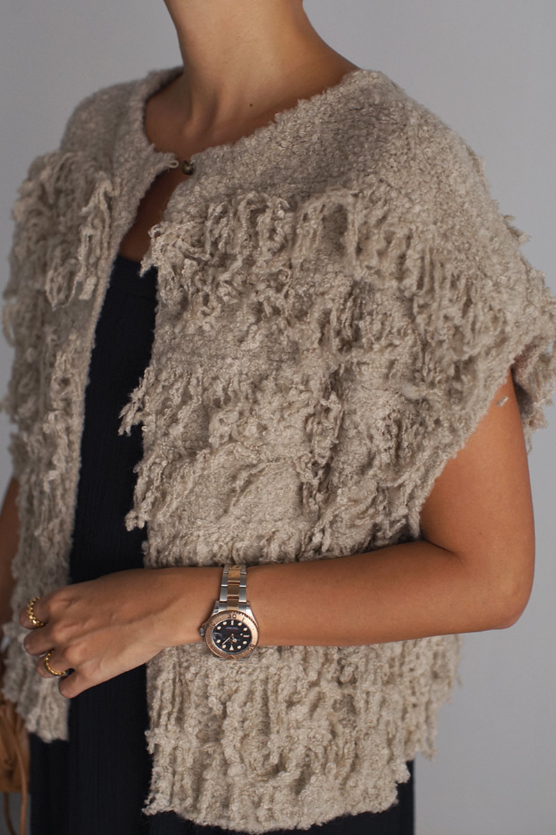 2way Boucle Fringe Knit Tops