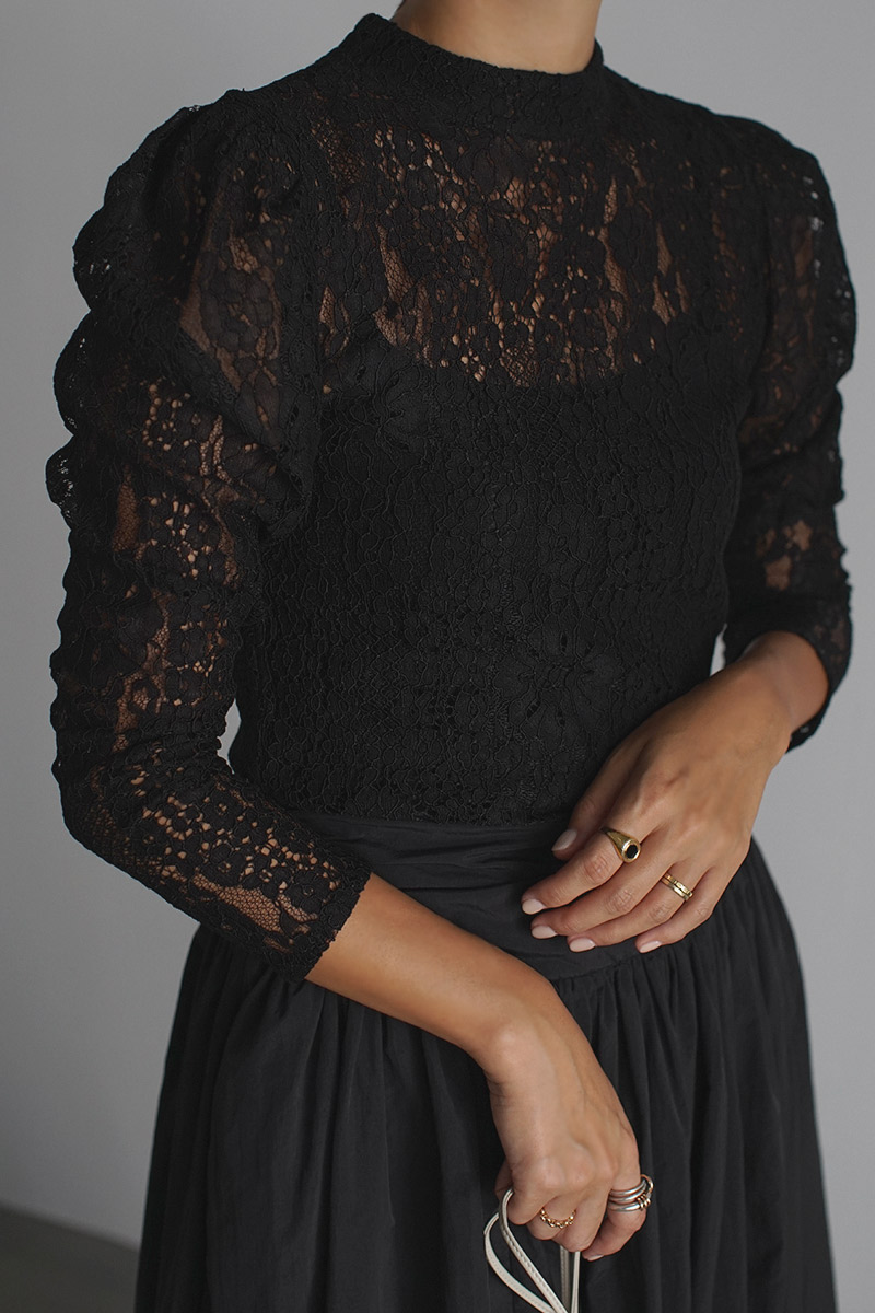 Lace Power Shoulder Tops