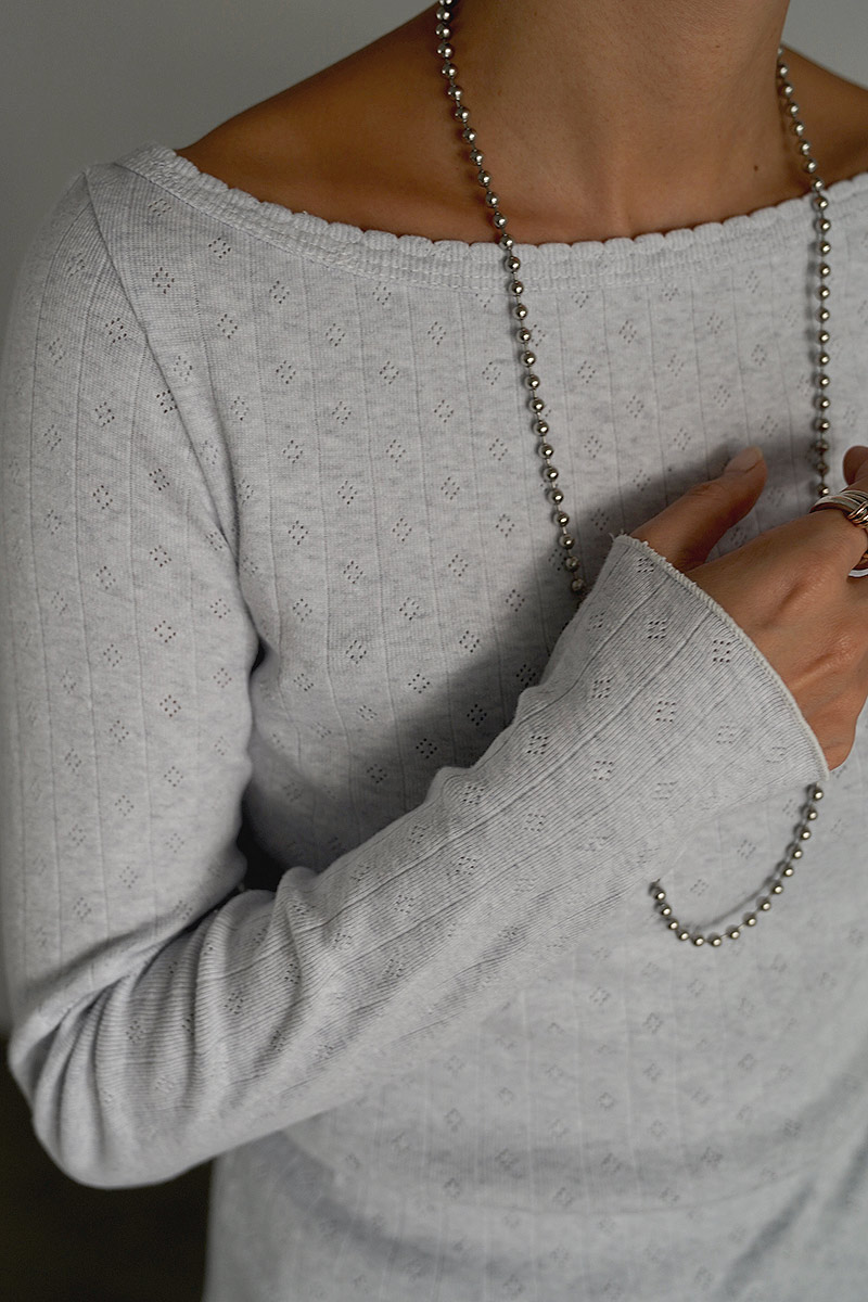 Pattern Mesh Boat-neck Tops
