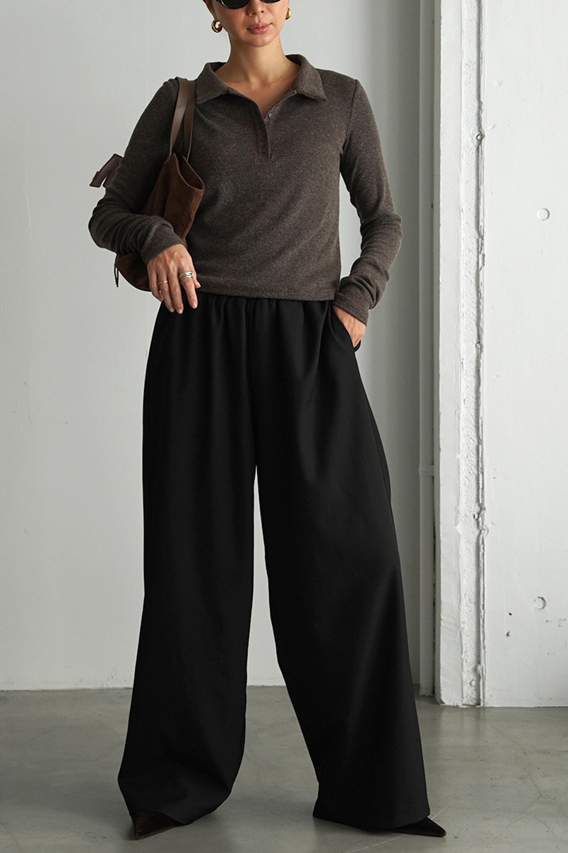 Polo Knit Long Sleeve Tops