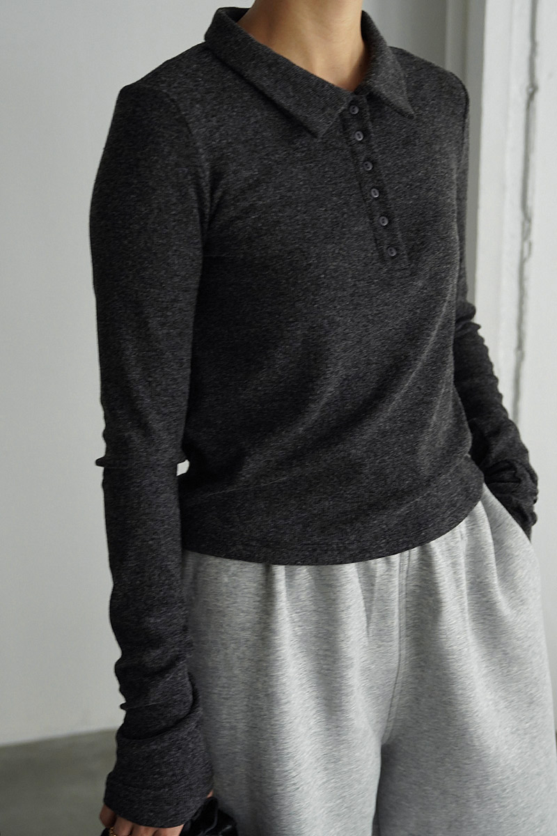 Polo Knit Long Sleeve Tops