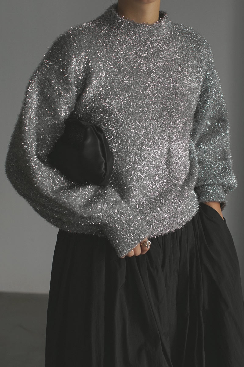 Glitter Volume Sleeve Knit Tops