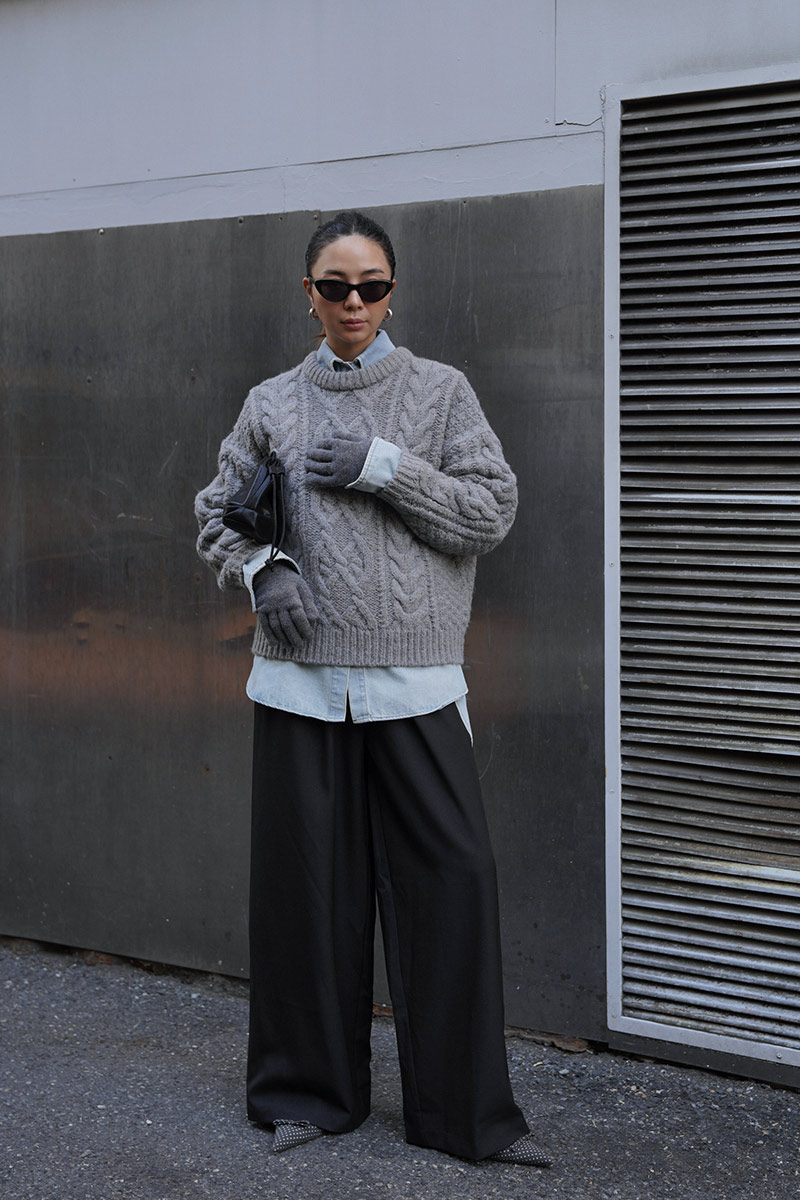 Cable Round-neck Wool Knit Tops