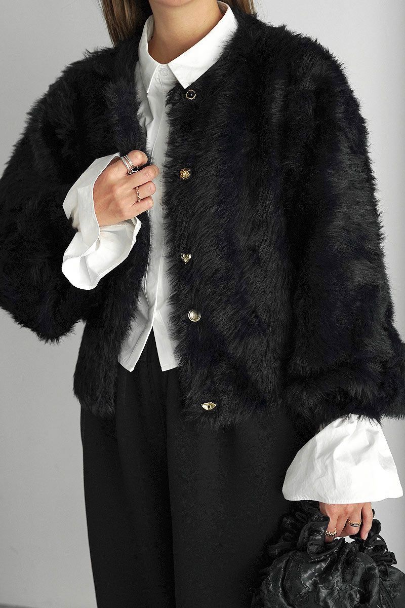 Random Button Shaggy Cardigan