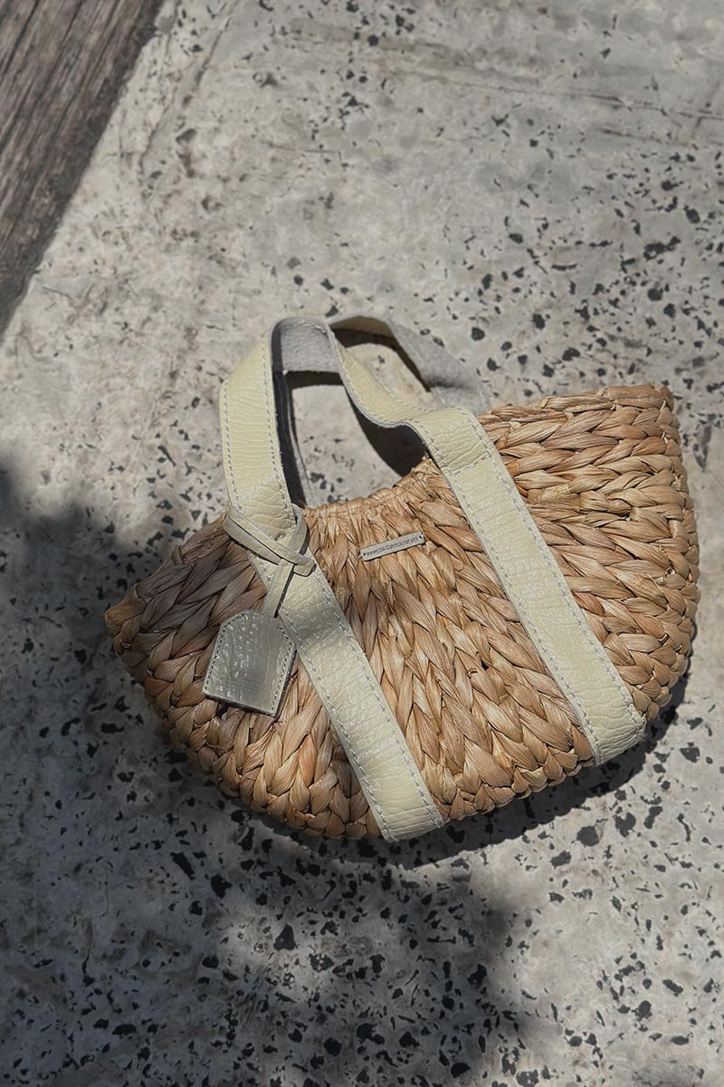 Handle Leather Round Basket Bag